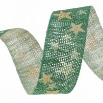 Ruban cadeau noeud ruban avec étoiles vert or 25mm 15m