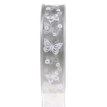 Ruban organza papillon gris 25mm 20m