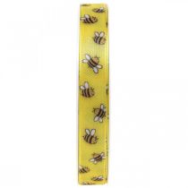 Ruban déco jaune printemps, ruban avec abeilles B15mm L20m