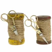 Article Bobine de ruban ruban de jute avec des ciseaux Ø5cm H8cm 2pcs