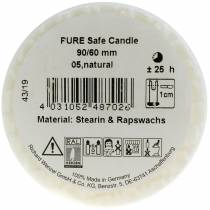 Article Bougie cylindrique blanche en stéarine et cire de colza 90x60mm PURE Nature Wax
