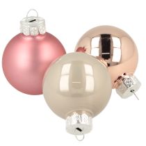 Article Décoration de sapin boules de Noël en verre rose gris Ø4cm 24 pcs