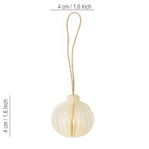 Article Décorations de sapin de Noël en papier alvéolé, blanc et doré, 4 cm, lot de 6