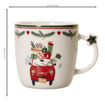 Article Tasse en céramique avec motif de Noël, voiture et cadeaux, 9 cm