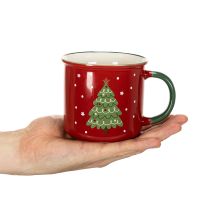 Article Tasse de Noël rouge en céramique avec motif sapin 9 cm