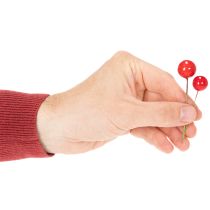 Article Baies rouges artificielles avec tiges en fil, 15-20 mm, lot de 48 pièces