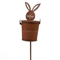 Article Bouchon de lit lapin rouille avec seau jardinière vintage 5x11cm