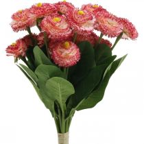 Article Fleur artificielle, bellis artificiels en bouquet, marguerites blanc-rose L32cm 10 pièces