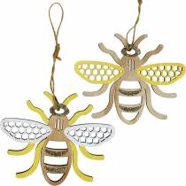 Décoration à suspendre abeilles jaune, blanc, bois doré décoration estivale 6 pièces