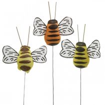 Article Abeille sur fil, bouchon de fleur, abeilles décoratives, orange printanier, jaune L4,5 cm 24 pcs