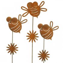 Article Piquets de jardin abeille, décoration printanière, cheville métal patiné L24,5cm 6pcs