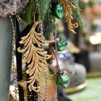 Pendentif arbre à paillettes, plumes décoratives à accrocher, décoration de Noël Doré L16cm 6pcs