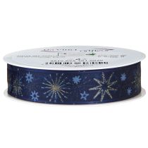 Article Ruban de Noël bleu avec étoiles dorées 25 mm 20 m