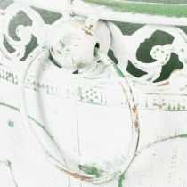 Article Pot de fleurs en métal gaufré avec poignées, blanc et vert, style shabby chic, H 22/19,5/17,5 cm, Ø 25,5/20,5/15,5 cm, lot de 3