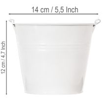 Article Set de 6 Seaux Décoratifs Blancs en Métal avec Anse en Bois - Ø14cm H12cm