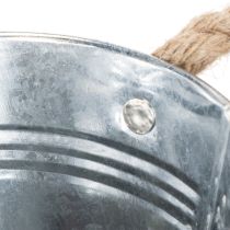 Article Petit seau en métal argenté avec poignées en corde Ø12 cm
