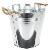Article Seau décoratif en métal argenté avec poignées en corde Ø25 cm