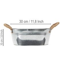 Article Coupe ovale en métal argenté avec poignées en corde - 30 x 17 x 10 cm