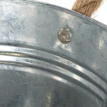 Article Coupe ovale en métal argenté avec poignées en corde - 30 x 17 x 10 cm