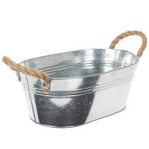 Article Coupe ovale en métal argenté avec poignées en corde - 30 x 17 x 10 cm