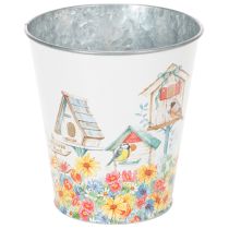 Article Pot en fer-blanc avec nichoirs, décoration estivale, jardinière H14,5 cm Ø13,5 cm