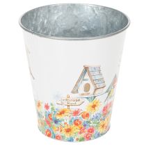 Article Pot décoratif en métal avec motif de nichoirs et fleurs - H14,5 cm Ø13,5 cm