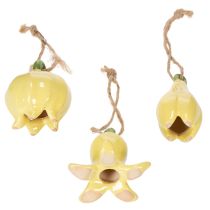 Article Pendentifs en céramique en forme de fleur, motif floral joyeux, décoration printanière, 9 cm, lot de 6