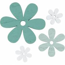 Saupoudrer de fleurs de décoration en vert, menthe, bois blanc à saupoudrer 29pcs