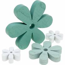 Saupoudrer de fleurs de décoration en vert, menthe, bois blanc à saupoudrer 29pcs