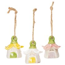 Article Maison de fée en céramique à suspendre, décorée de fleurs, 6 cm, lot de 6