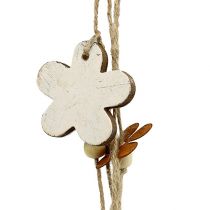 Suspension fleur, bois et métal, blanc, rouille, L 95 cm