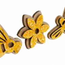 Article Fleurs et abeilles à disperser décoration en bois orange printemps 36 pcs