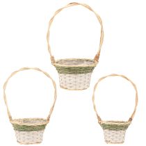 Article Panier à fleurs avec anses Naturel Vert Gris Blanc Ø18–26cm Lot de 3