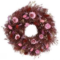 Article Couronne de fleurs séchées Ø25cm Rouge vin et Rose