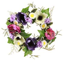 Article Couronne de Fleurs Artificielles Anémones Marguerites Violet Blanc Ø25cm
