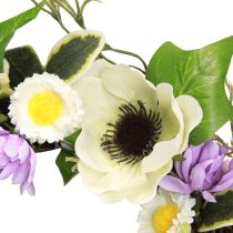 Article Couronne de Fleurs Artificielles Anémones Marguerites Violet Blanc Ø25cm