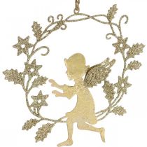 Article Décoration suspendue ange doré en métal avec couronne H 14 cm