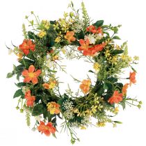 Couronne de fleurs artificielles anémones orange Ø30cm H9cm