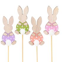 Article Bâton de fleur en bois coloré pour décoration de Pâques, lapin, 6 cm, 12 pièces
