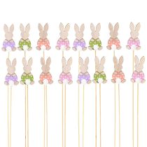 Article Décoration en bois Lapins colorés sur piques - 6 cm - Lot de 12