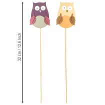 Article Bouchon fleur déco hibou bois violet, marron 8cm 12pcs