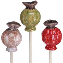 Article Bouchon à fleurs bois céramique coquelicot décoration 3 couleurs 35cm 6 pcs