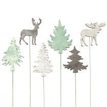 Article Piquets pot de fleurs Cerfs Sapins 3 couleurs H7-10cm 18 pcs