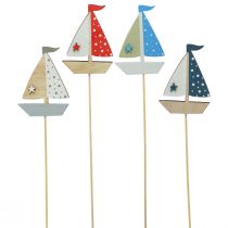 Article Bouchon fleur bateau voilier décoration bois coloré 5,5x8cm 12pcs