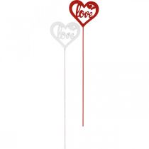 Article Piques décoratives cœur rouge et blanc en bois avec inscription Love - 7 cm - Lot de 12