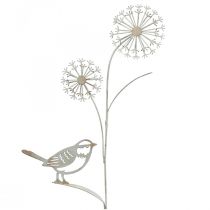 Bouchon fleur métal déco allium oiseau blanc 20×52cm
