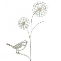 Article Piquet de fleurs déco métal Allium Oiseau Blanc 20×52cm