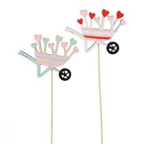 Article Bouchon à fleurs brouette coeurs en bois colorés 9x6,5cm 12 pcs