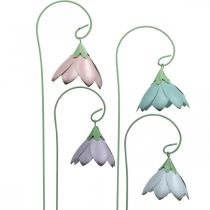 Campanules à coller, fleurs en métal, chevilles à ressort L34cm rose, violet, bleu, blanc lot de 4