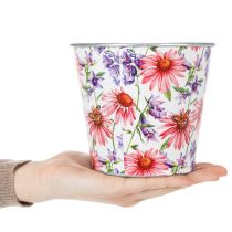 Article Pot de fleurs en métal décoratif Ø14cm H12,5cm avec motif floral